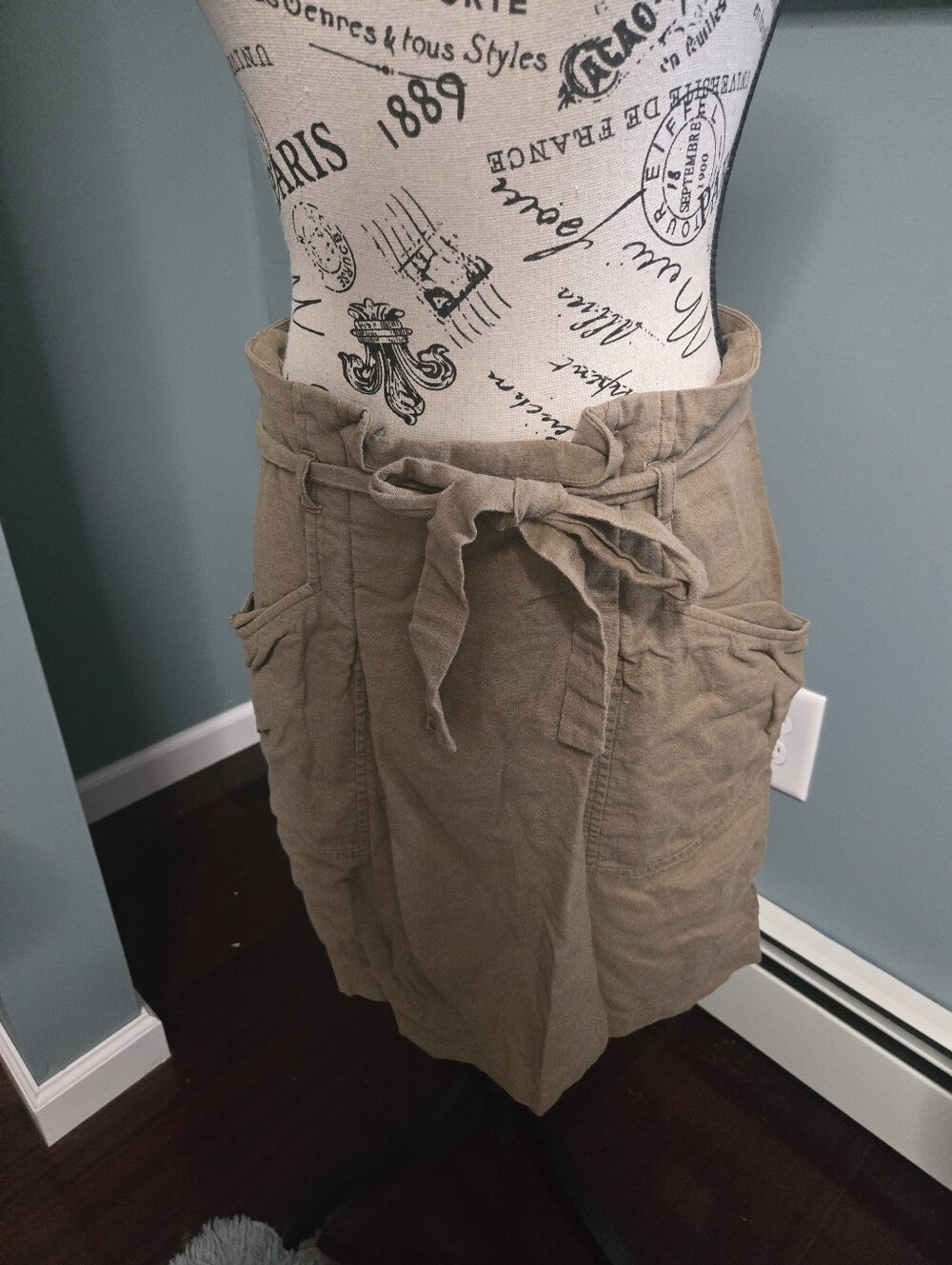 Y2K BCBGMaxazria Khaki Brown Paperbag Skirt